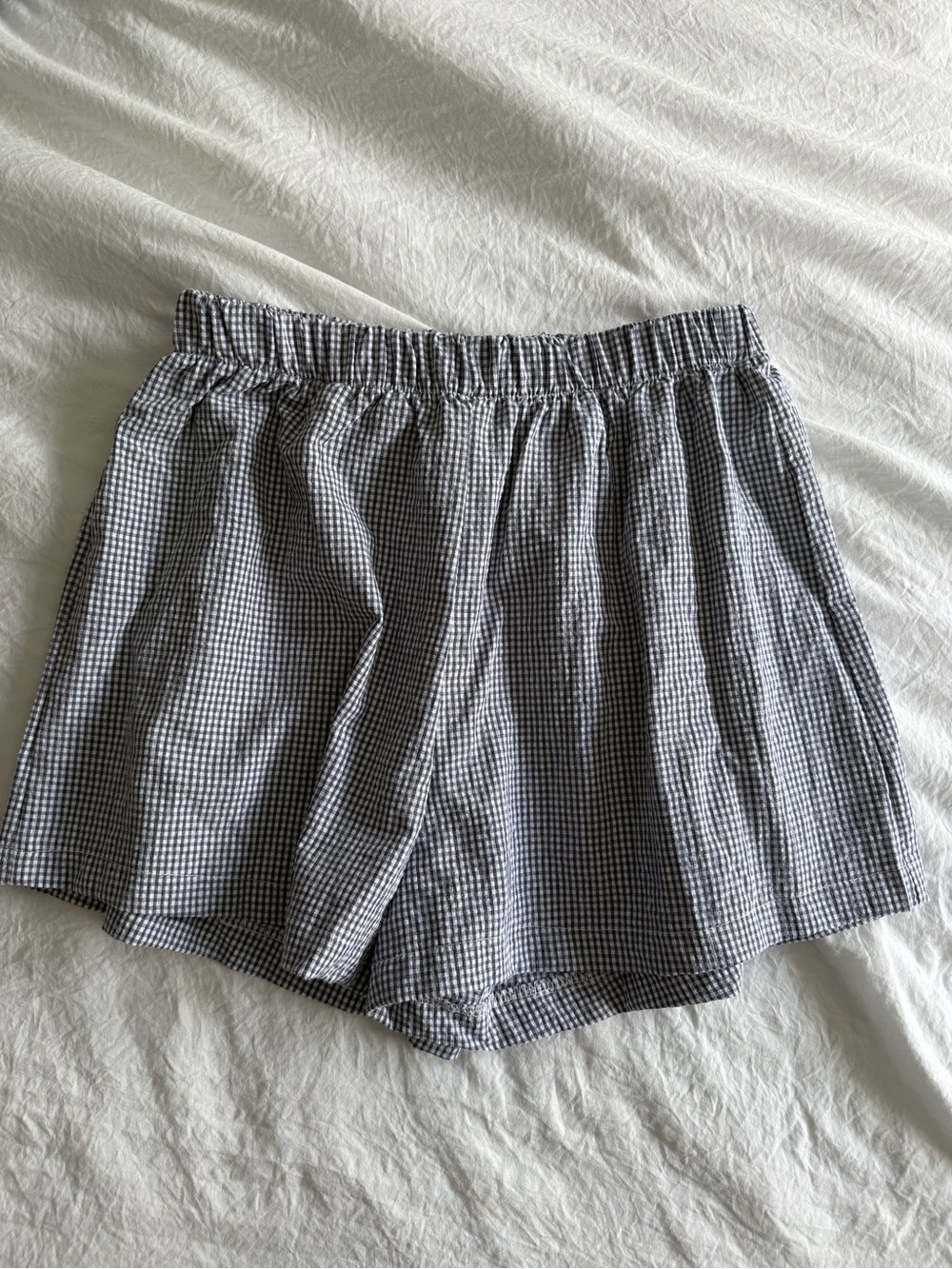 Gingham Elastic-Waist Boxer Shorts — Blue & White | Medium